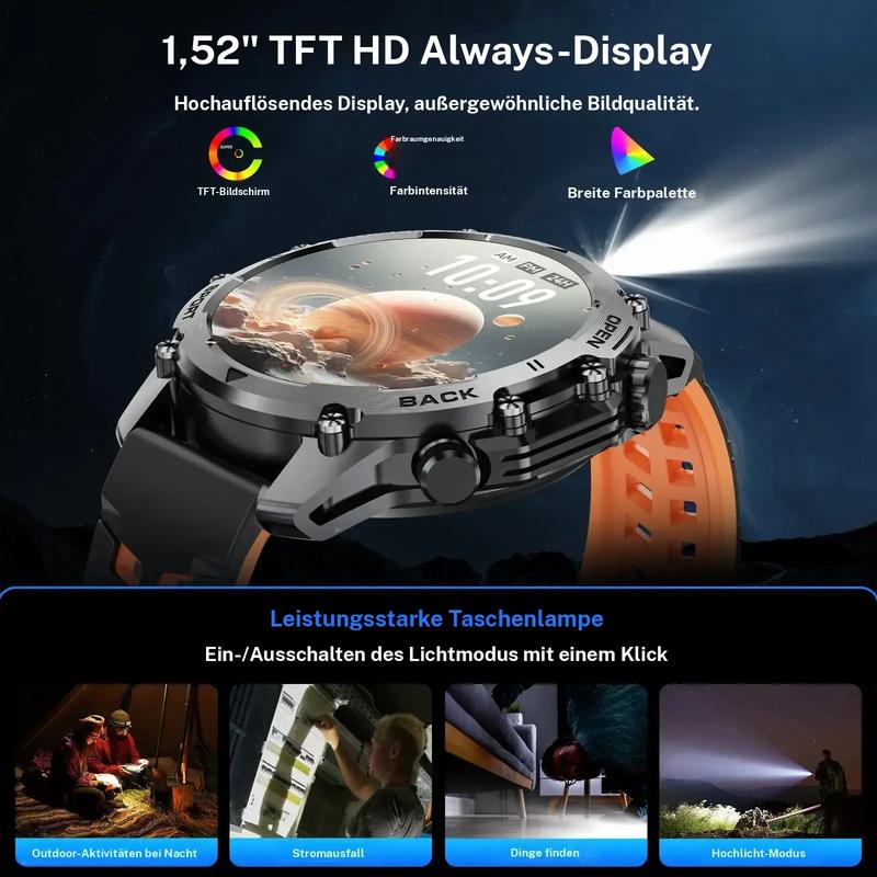 1,52'' Smartwatch HD per uomini – Telefono e controllo della musica – Molte modalità sportive – Impermeabile secondo IP68 – Longa durata della batteria – Orologio fitness per Android e iPhone