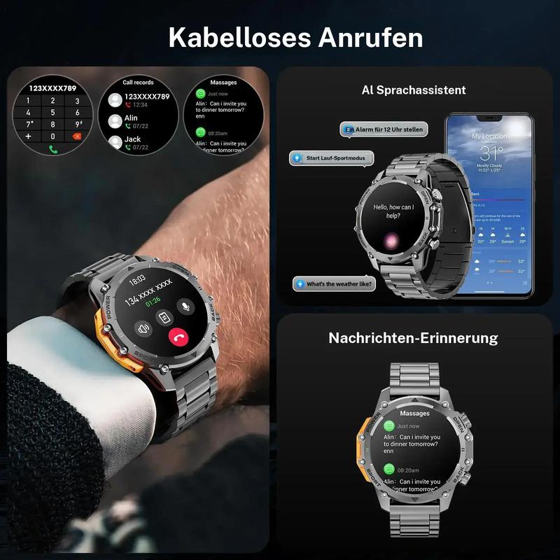 1,52'' Smartwatch HD per uomini – Telefono e controllo della musica – Molte modalità sportive – Impermeabile secondo IP68 – Longa durata della batteria – Orologio fitness per Android e iPhone