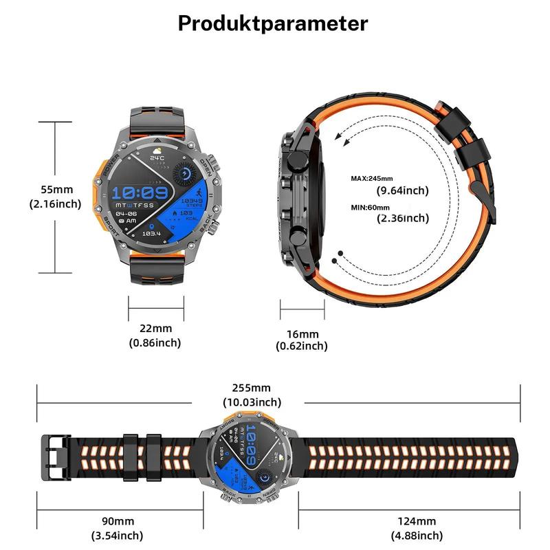 1,52'' Smartwatch HD per uomini – Telefono e controllo della musica – Molte modalità sportive – Impermeabile secondo IP68 – Longa durata della batteria – Orologio fitness per Android e iPhone
